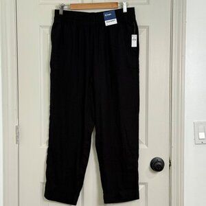 Old Navy Linen Pants Womens Medium Black Straight Leg Resort Vacation Beachy